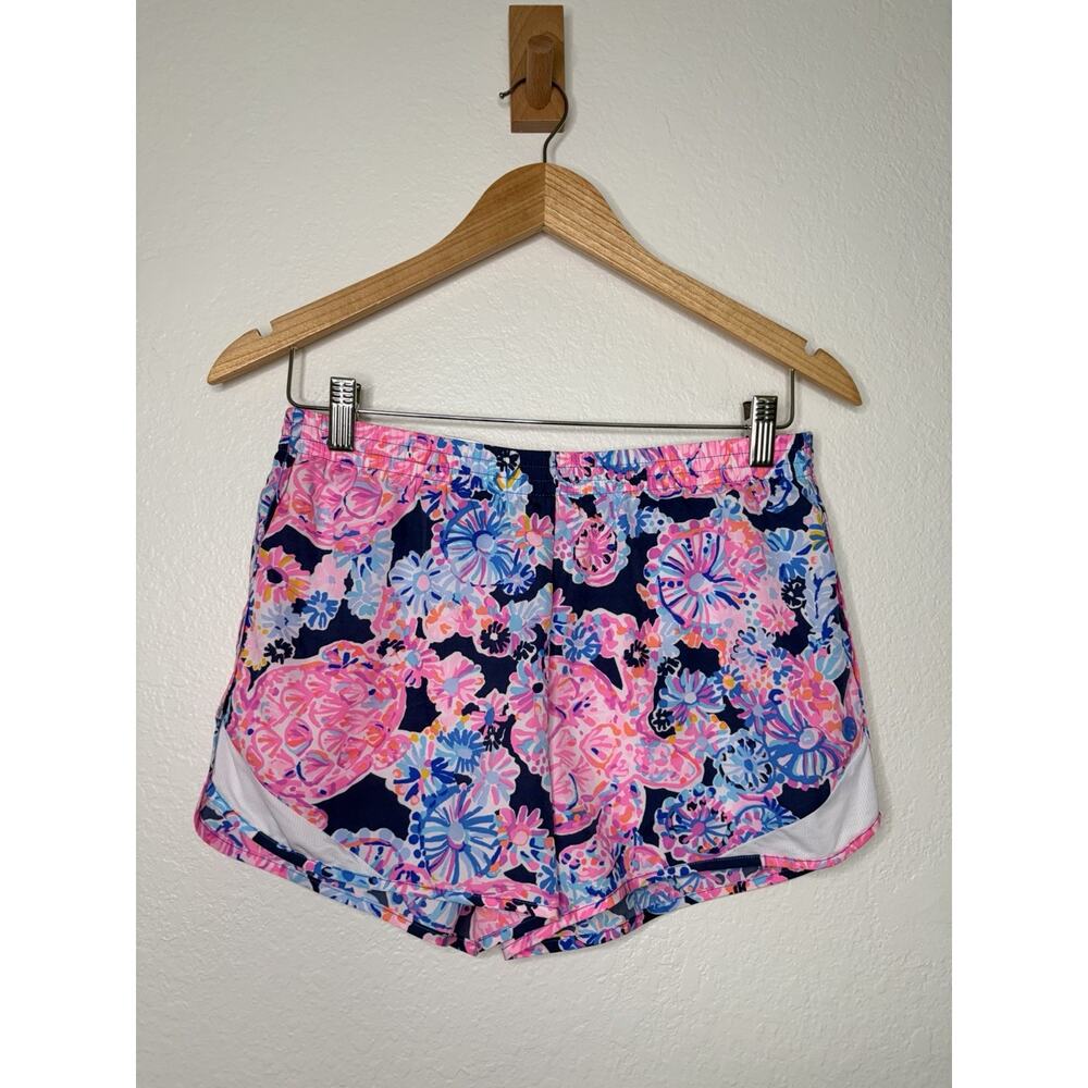 Lilly Pulitzer Running Short in Navy Pink Turtle Amazement Floral Print Sz S